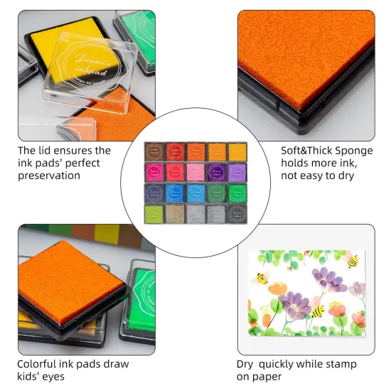 20 Colors Washable Finger Craft Ink Pad for Kids Stamping, 1.57X1.57'' {1}