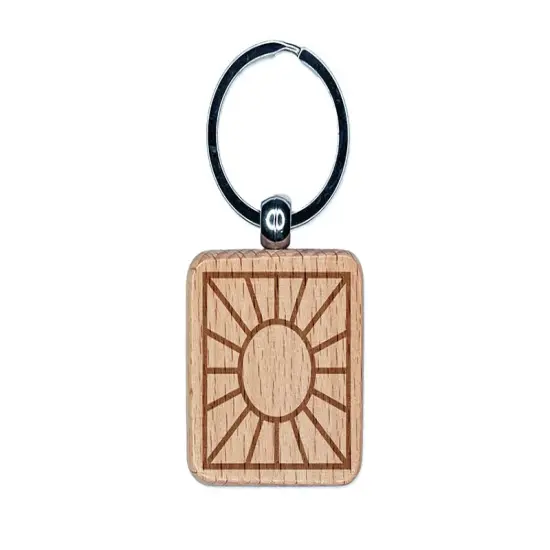Sun Rays Engraved Wood Square Keychain Tag Charm {1}