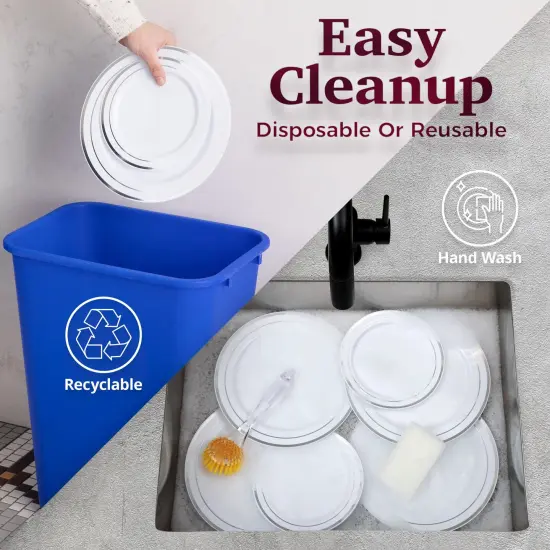 60 Silver Plastic Plates Disposable Heavy Duty Premium Plastic Plates, 30 Plastic Dinner Plates + 30 Dessert Appetizer Plates for Weddings, Fancy Disposable Plates for Party White Plastic Plates {6}