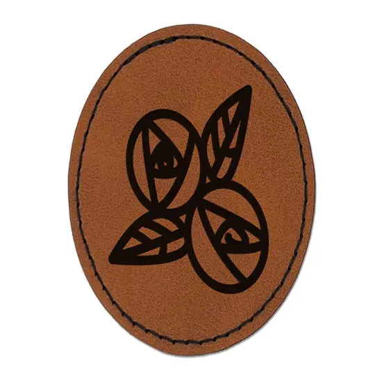 Roses Pair Round Iron-On Engraved Faux Leather Patch Applique - 2.5" Brown {1}