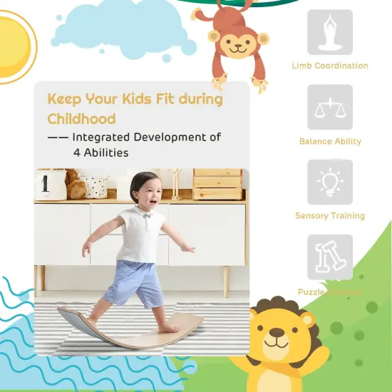 Wooden Wobble Balance Board Kids with Felt Layer-Natural {5}