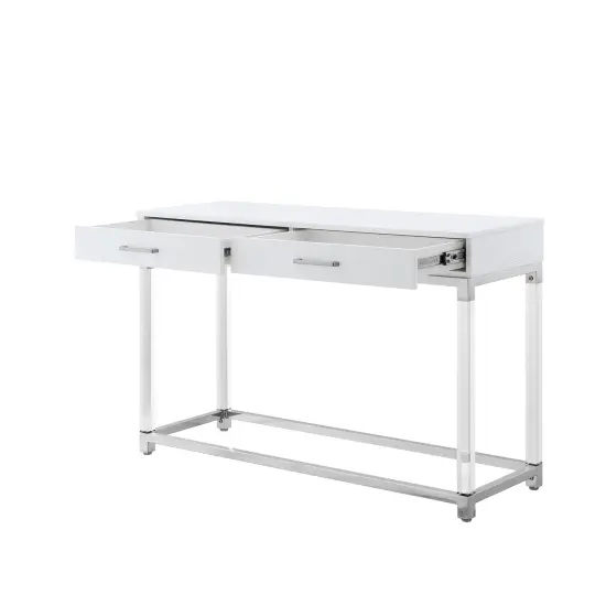 Caspian High Gloss 2 Drawer Acrylic Leg Metal Base Console Table White/Chrome {5}