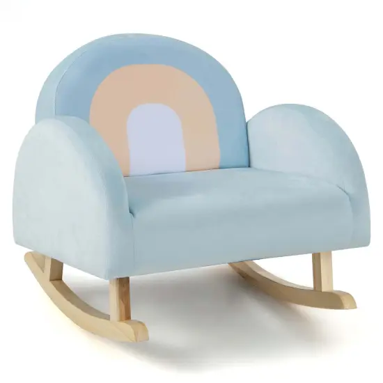 Costway Toddler Rocking Chair Children's Upholstered Velvet Rocker Kids Armchair Blue {1}