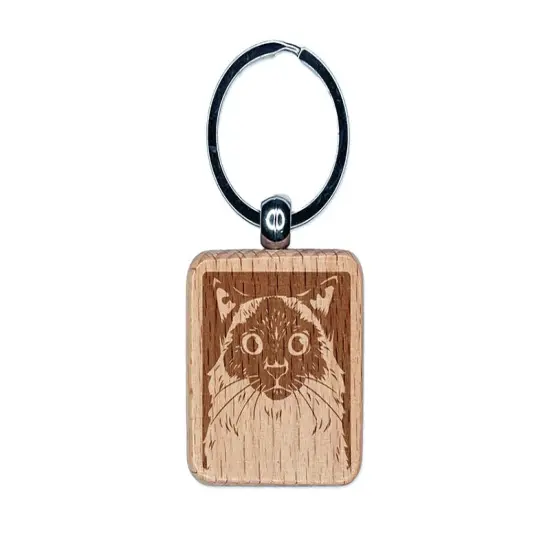 Pretty Siamese Cat Engraved Wood Square Keychain Tag Charm {1}