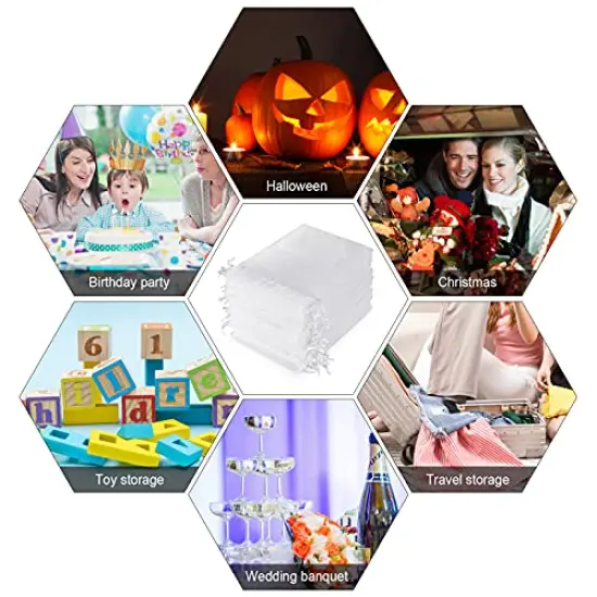 100 Pieces 4x6 (10x15cm) White Sheer Organza Bags for Wedding Favor With Drawstring, Premium Jewelry Pouches Party for Festival Gift ,Candy , Fruit Protection {3}