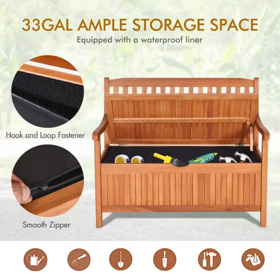 33 Gallon Wooden Storage Bench with Liner for Patio Garden Porch {5}