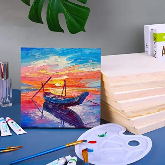 8 Pieces Wood Panels 8 x 8 Inch Unfinished Wood Canvas Wooden Panel Boards for Painting, Pouring, Arts Use with Oils, Acrylics {4}