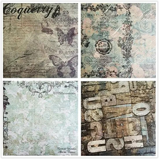 27 Sheets Scrapbook Vintage Paper Book Pad 12" x 12" Classic Origami Wrapping Card Making Alphabet/Photo Frame Album Creative Handmade Decorative Die Cuts Background {6}