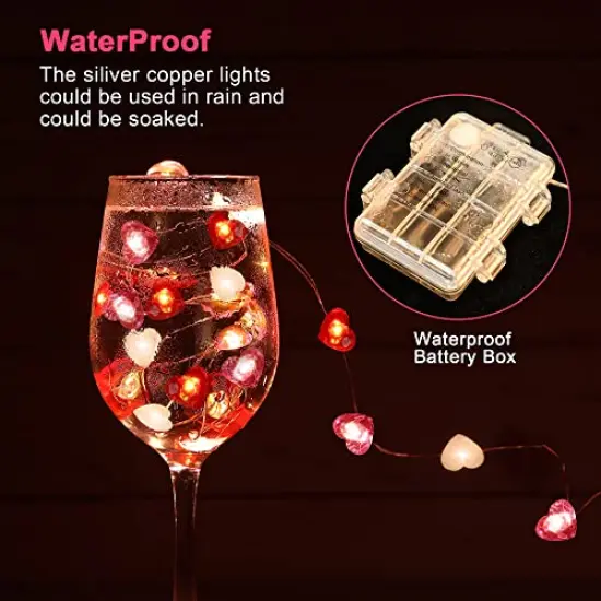 Fairy String Lights 10 Feet LED Red Pink White Heart Shaped Twinkle Fairy Lights 8 Modes Battery Operated for Valentine's Day Kids Bedroom Christmas Wedding Indoor Party Decor with Timer {6}