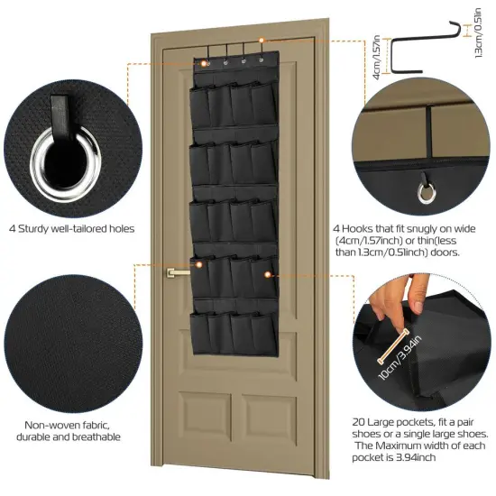 Over The Door Shoe Organizer Rack 20 Pockets Hanging Storage Black {3}