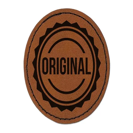 Original Circle Seal Round Iron-On Engraved Faux Leather Patch Applique - 2.5" Brown {1}