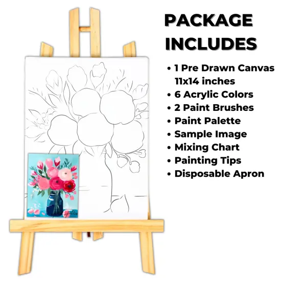 "Pink Bundle In Clear Vase" DIY Canvas Art Kit, Adult Beginner, Acrylic Paint Size 11x14 inch {2}
