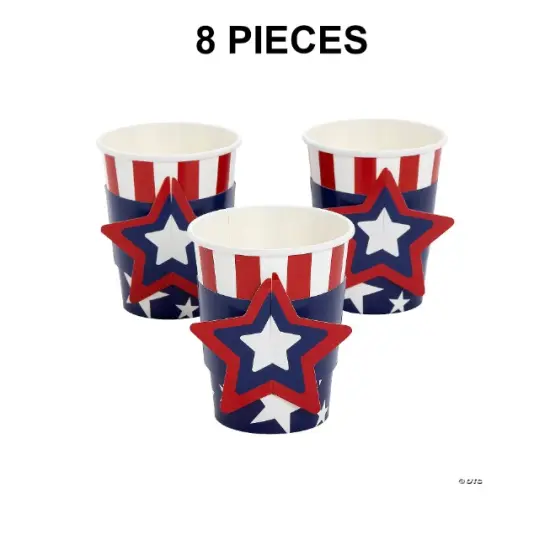 9 oz. Patriotic Star Red, White & Blue Disposable Paper Party Cups with Sleeves - 8 Ct. {1}