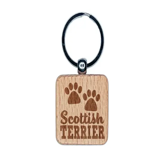 Scottish Terrier Dog Paw Prints Fun Text Engraved Wood Square Keychain Tag Charm {1}