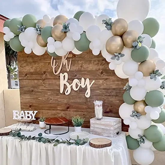 65 Pieces 12 Inches Sage Green Gold Confetti Balloons Kit, Green White Metallic Gold Party Balloons with Ribbons for Birthday, Wedding, Baby Shower, Graduation, Eucalyptus Party Decorations {4}