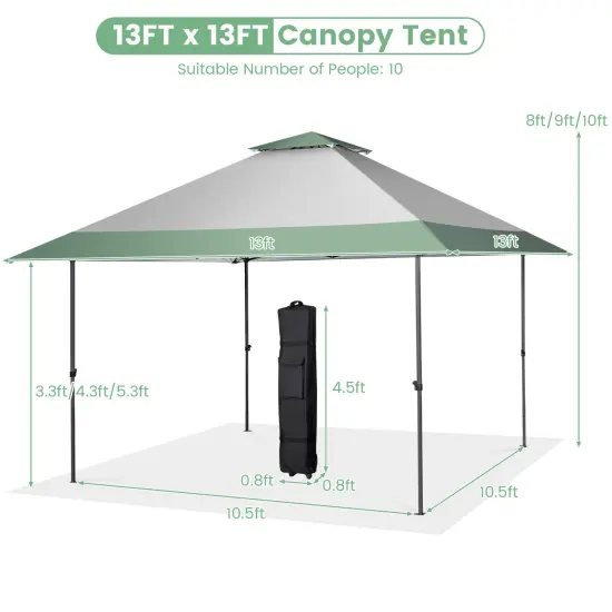 13 x 13 Feet Pop-Up Patio Canopy Tent with Shelter and Wheeled Bag-Grey {5}