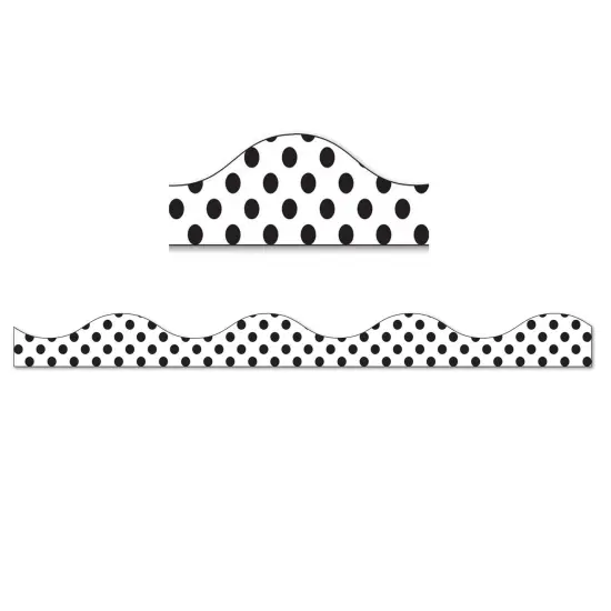Magnetic Scallop Border, Large Black Polka Dots on White, 12 Feet Per Pack, 6 Packs {2}