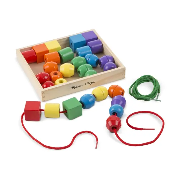 Primary Lacing Beads - Educational Toy With 30 Wooden Beads and 2 Laces - Beads For Toddlers, Fine Motor Skills Lacing Toys For Toddlers And Kids Ages 3+, 8inx8inx2in, Multi {2}