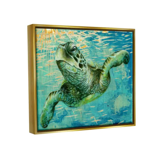 Stupell Industries Turtle & Abstract Rays Framed Floater Canvas Wall Art Gold Floater Frame {3}