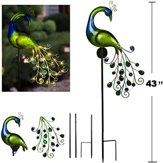 Solar Garden Lights Metal Peacock Garden Decor Waterproof Peacock Solar Stake Lights Decorative for Outdoor Patio Lawn Porch Yard Decorations Peacock Gift for Mom Grandma Women Birthday Gardening {2}