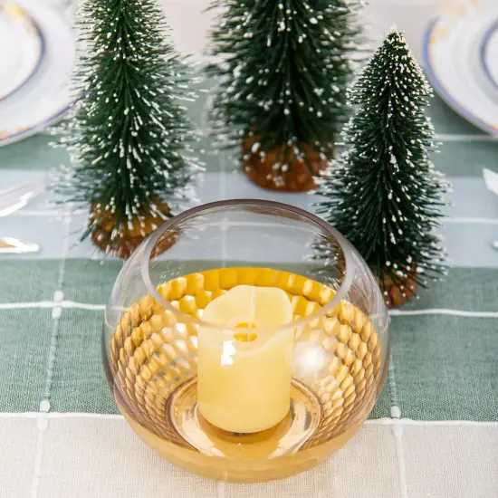 2 CLEAR GOLD 6" wide Glass Round Honeycomb Rim Vases {2}