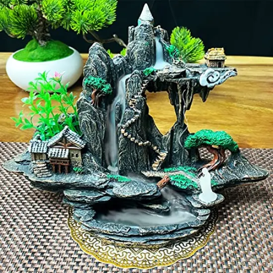 Mountain Waterfall Incense Burner,Backfall Incense Holder River, Incense Falls Meditation Decor for Room with Upgrade Incense Cones and Accessories {1}