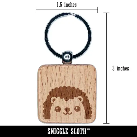 Peeking Hedgehog Engraved Wood Square Keychain Tag Charm {2}