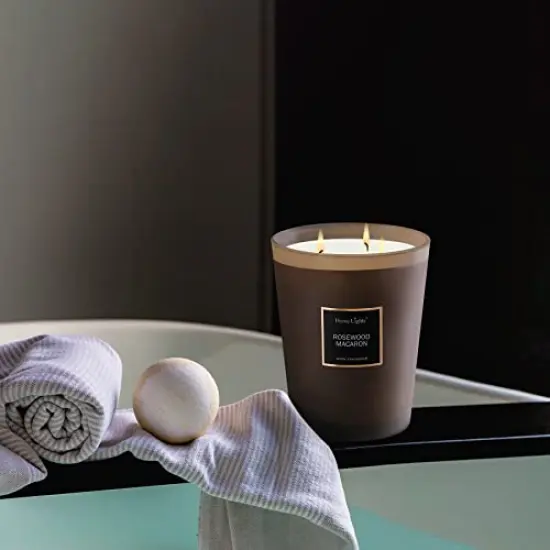 Scented Candles | Large Jar Candle - 33.3 Oz. Natural Soy Aromatherapy Candles | Up to 70 Hours Burn Time with 3 Cotton Wicks, Home Decorative Fragrance Candles - Rosewood Macaron {3}