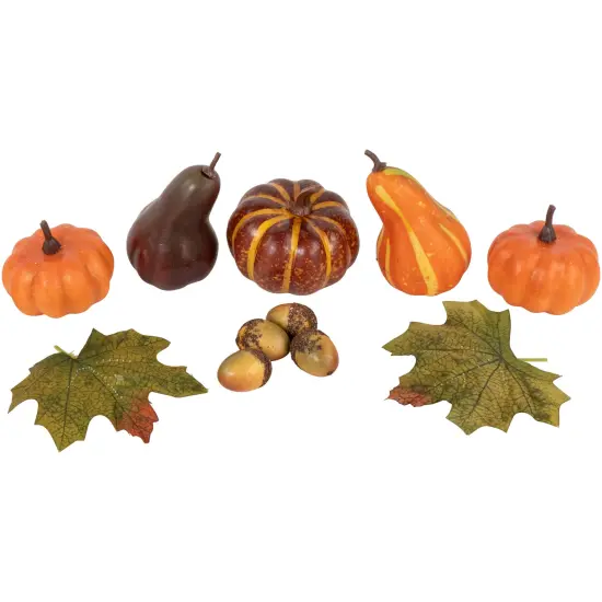 Northlight Fall Harvest Artificial Pumpkin, Gourd, Acorn and Leaf Decoration Set - 11-Piece Orange {3}