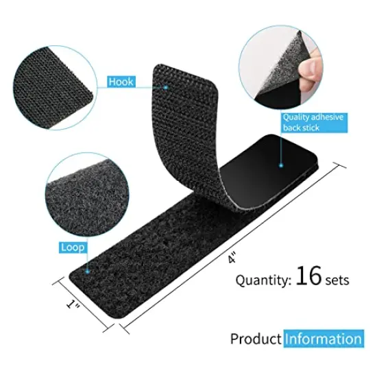 16 Pieces Hook and Loop Tape Sticky Back,1 in.x 4 in. Double-Sided Command Adhesive Strip Heavy Duty {1}