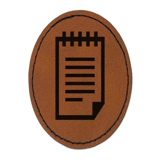 Notepad Piece of Paper Round Iron-On Engraved Faux Leather Patch Applique - 2.5" Brown {1}