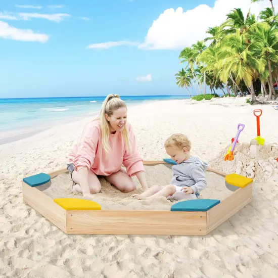 Outdoor Solid Wood Sandbox with 6 Built-in Fan-shaped Seats {1}