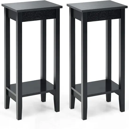 Set of 2 Versatile 2-Tier End Table with Storage Shelf White {7}