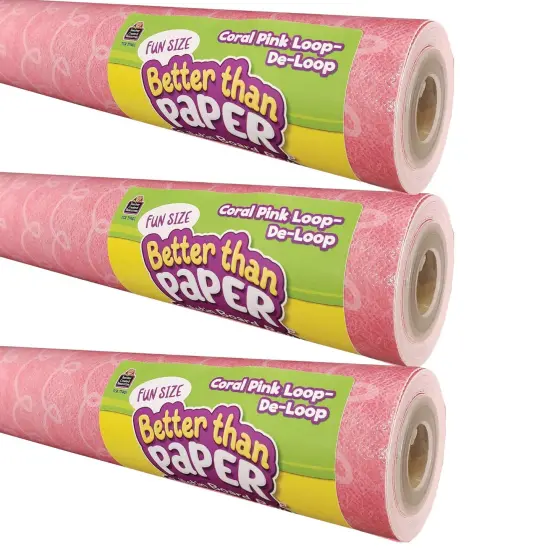 Fun Size Better Than Paper&reg; Bulletin Board Roll, 18" x 12', Coral Pink Loop-De-Loop, Pack of 3 {1}