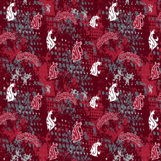 Sykel Enterprises-Washington State University Cotton Fabric-Washington State WSU Cougars Splatter Cotton Quilting Fabric {1}