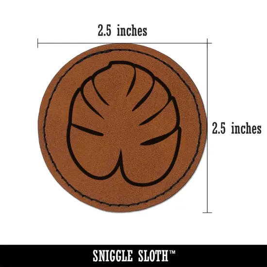 Palm Leaf Tropical Outline Round Iron-On Engraved Faux Leather Patch Applique - 2.5" Brown {3}
