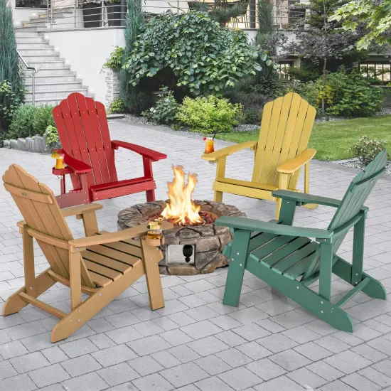 Weather Resistant HIPS Outdoor Adirondack Chair with Cup Holder Yellow {6}
