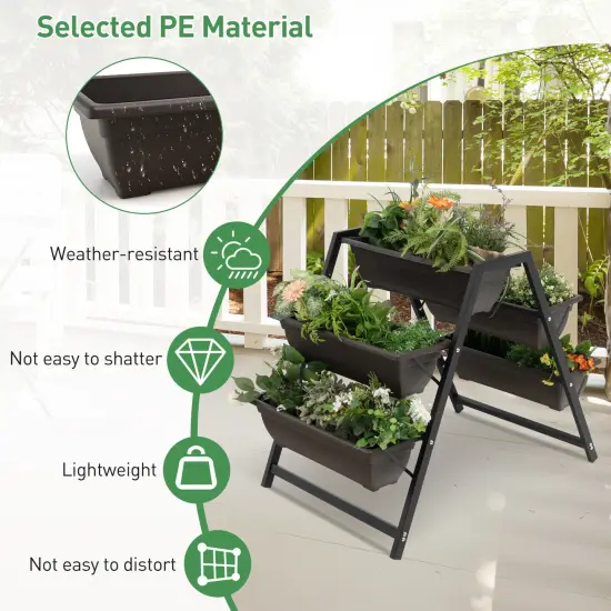 Black 3-Tier Vertical Raised Garden Planter Bed with 5 Plant Boxes and 2 Built-in Handles {6}