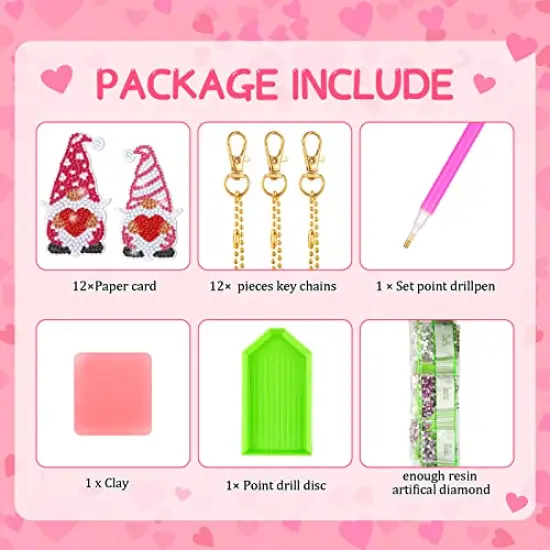 BBTO 12 Pcs Valentine's Day Diamond Painting Keychains DIY Love Heart Diamond Art Keychains Sweet 5D Diamond Key Chains Kit for Valentines Decorations (Romantic Style) {5}
