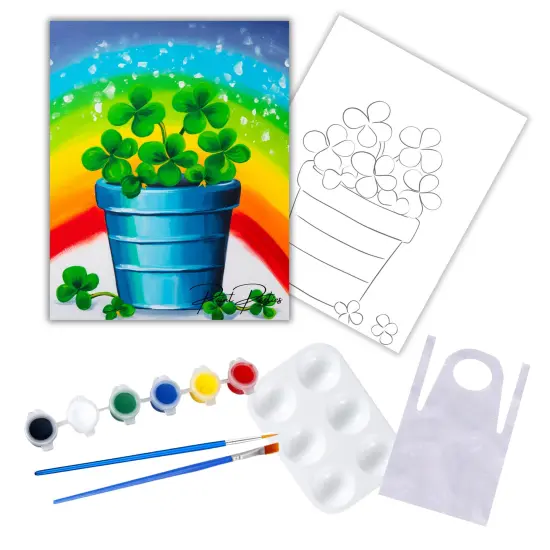 "Four Leaf Clover Rainbow" DIY Canvas Art Kit, Adult Beginner, Acrylic Paint Size 11x14 inch {1}