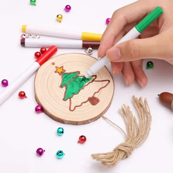 Max Fun Natural Wood Slices 30Pcs 2.4-2.8'' Craft Wood Kit Christmas Ornaments Unfinished Predrilled with Hole Wooden Circles for Arts and Crafts Christmas Holiday Ornaments DIY Crafts {5}