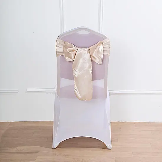 10Pcs Satin Chair Sashes for Wedding Reception Decor Beige {1}