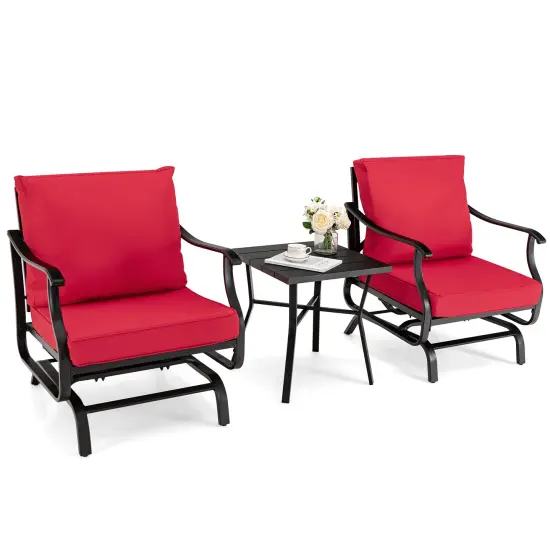 3 Piece Patio Rocking Chair Set with Coffee Table-Red {6}