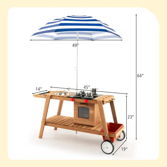 Wooden Play Cart With Sun Proof Umbrella For Toddlers Over 3 Years Old {5}