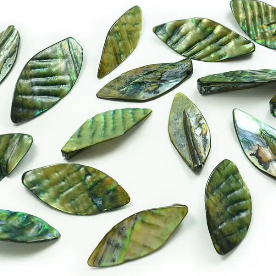 6 Packs of Leaf Tinted Shell Beads - Teal - 2 x 8" Strand {1}