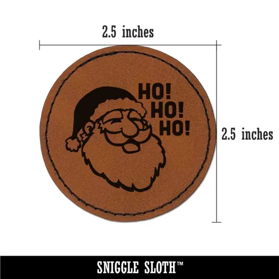 Christmas Santa Claus Saying Ho Ho Ho Round Iron-On Engraved Faux Leather Patch Applique - 2.5" Brown {3}