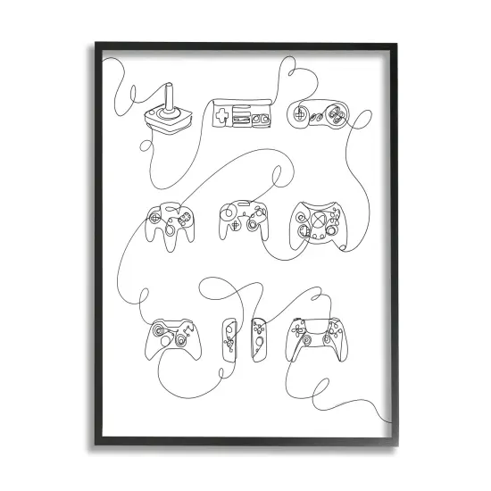 Stupell Industries Line Doodle Gaming Controllers Framed Giclee Art Gray Frame {7}