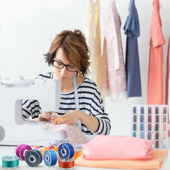 50 Pieces Thread Bobbins with Bobbins Box for Brother Sewing Machine, 50 Assorted Colors {2}