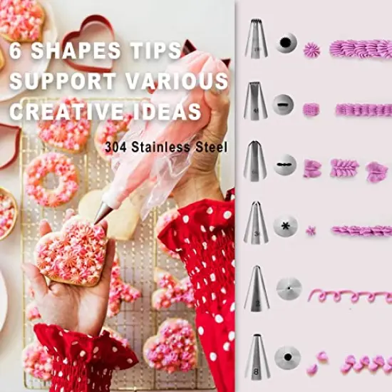 82 Pieces Cookie Decorating Supplies Kit With Storage Box, Sugar Cookies Turntable Set With 6 Piping Tips and Bags, Scribe Needle, Brush, Ideal Beginner Decorator Lover Kids Gift Valentine Halloween {6}