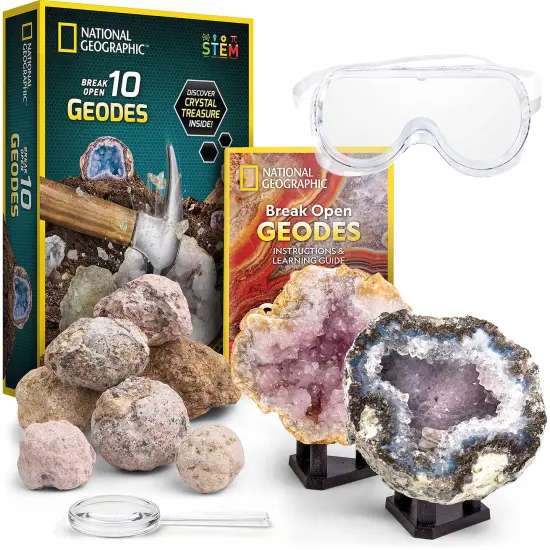 Break Open 10 Premium Geodes - Includes Goggles and Display Stands - Great STEM Science Kit, Geology Gift for Kids, Geodes Rocks Break Your Own, Toys for Boys and Girls {2}
